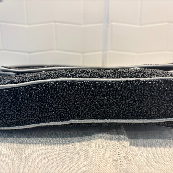 ☠️🖤Made in India Beaded Skull and Crossbones Shoulder Bag - Black & Silver☠️🖤 - Picture 6 of 10